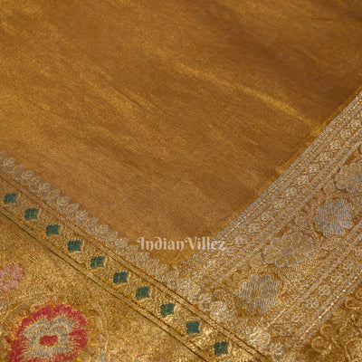 Rust Yellow Zari Woven Exclusive  Banarasi Tissue Saree
