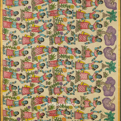 Off White Hand-Painted Natural Dye Cotton Kalamkari Saree