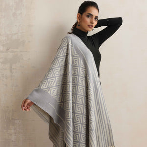 trueBrowns Grey Geometric Woollen Stole