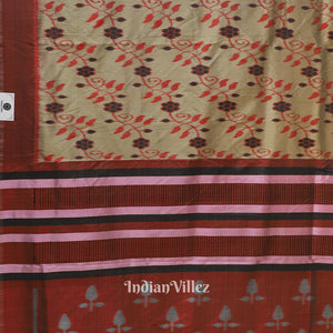 Varnish Red Dali Theme Odisha Ikat Contemporary Silk Saree