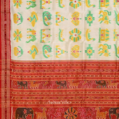 White Red Nabarangi Nabakothi Odisha Ikat Khandua Silk Saree