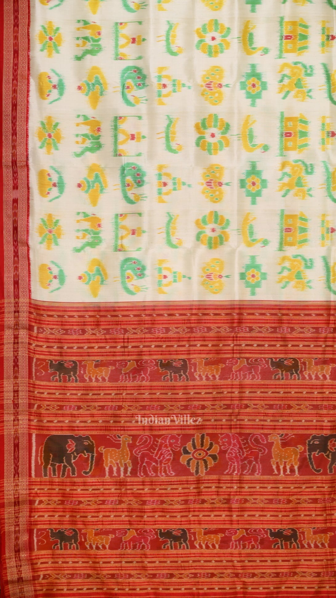 White Red Nabarangi Nabakothi Odisha Ikat Khandua Silk Saree