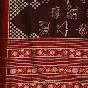 Coffee with Red Lotus Theme Contemporary Designer Silk Saree