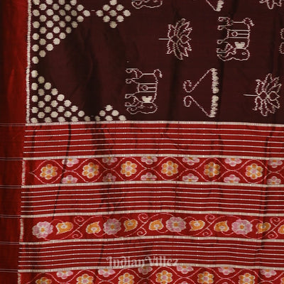 Coffee with Red Lotus Theme Contemporary Designer Silk Saree