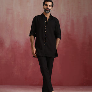 trueBrowns Men's Black Cotton Dobby Co-ord Set