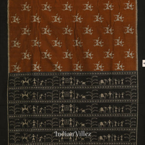 Metallic Copper Tribal Theme Odisha Ikat Sambalpuri Cotton Saree