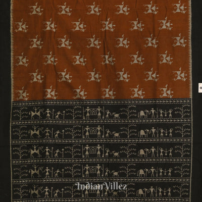 Metallic Copper Tribal Theme Odisha Ikat Sambalpuri Cotton Saree