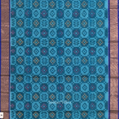 Aqua Blue  Pochampally Ikat Sico (Silk & Cotton) Saree with Zari Border