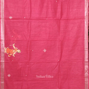Rani Pink Raja Doli Theme Hand- Painted Pattachitra Saree