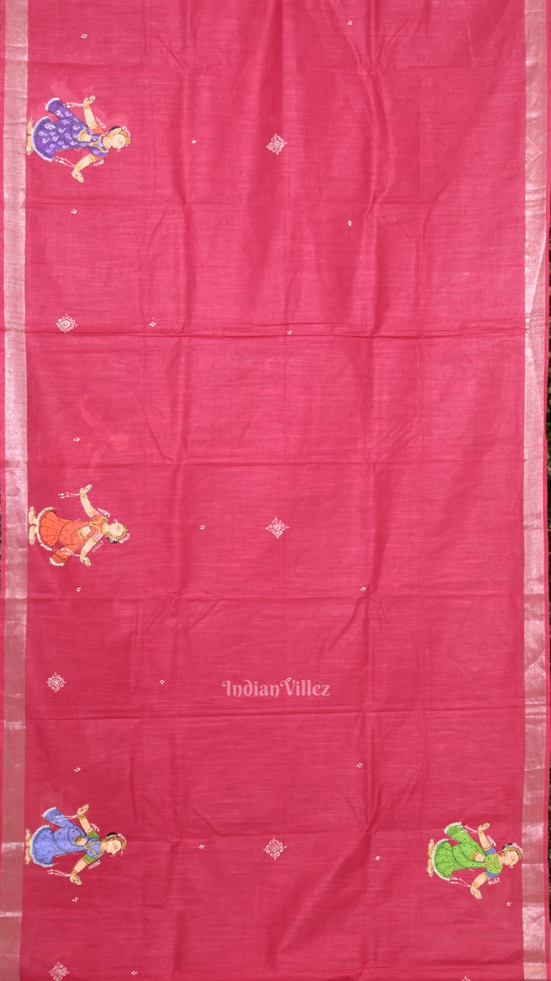 Rani Pink Raja Doli Theme Hand- Painted Pattachitra Saree