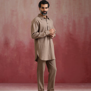 trueBrowns Men's Beige Cotton Co-ord set