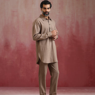 trueBrowns Men's Beige Cotton Co-ord set