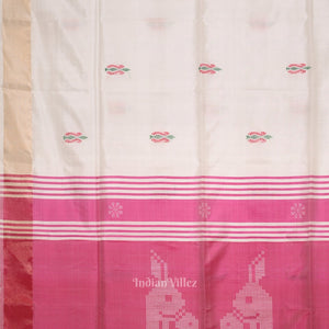 White Pink Pure Bishnupuri Silk Saree