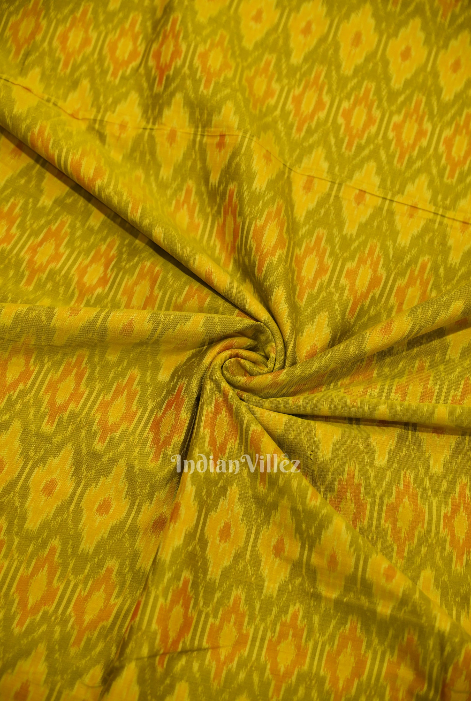 Exclusive Mehendi Green Dual Tone Pochampally Ikat Silk & Cotton (Sico) Fabric