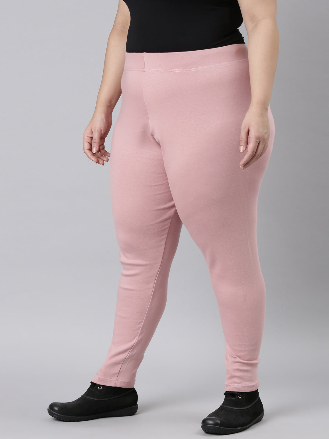 Women Solid Baby Pink Ribbed Warm Leggings