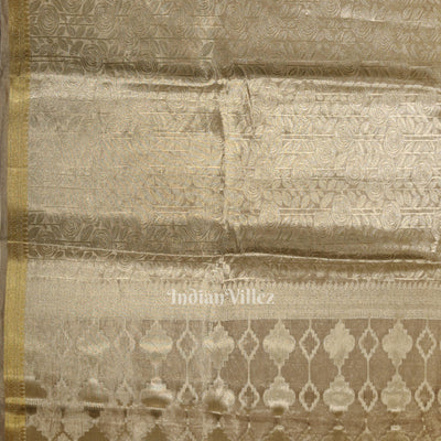 Silver Zari Woven Tissue Banarasi Saree with Floral Handwork