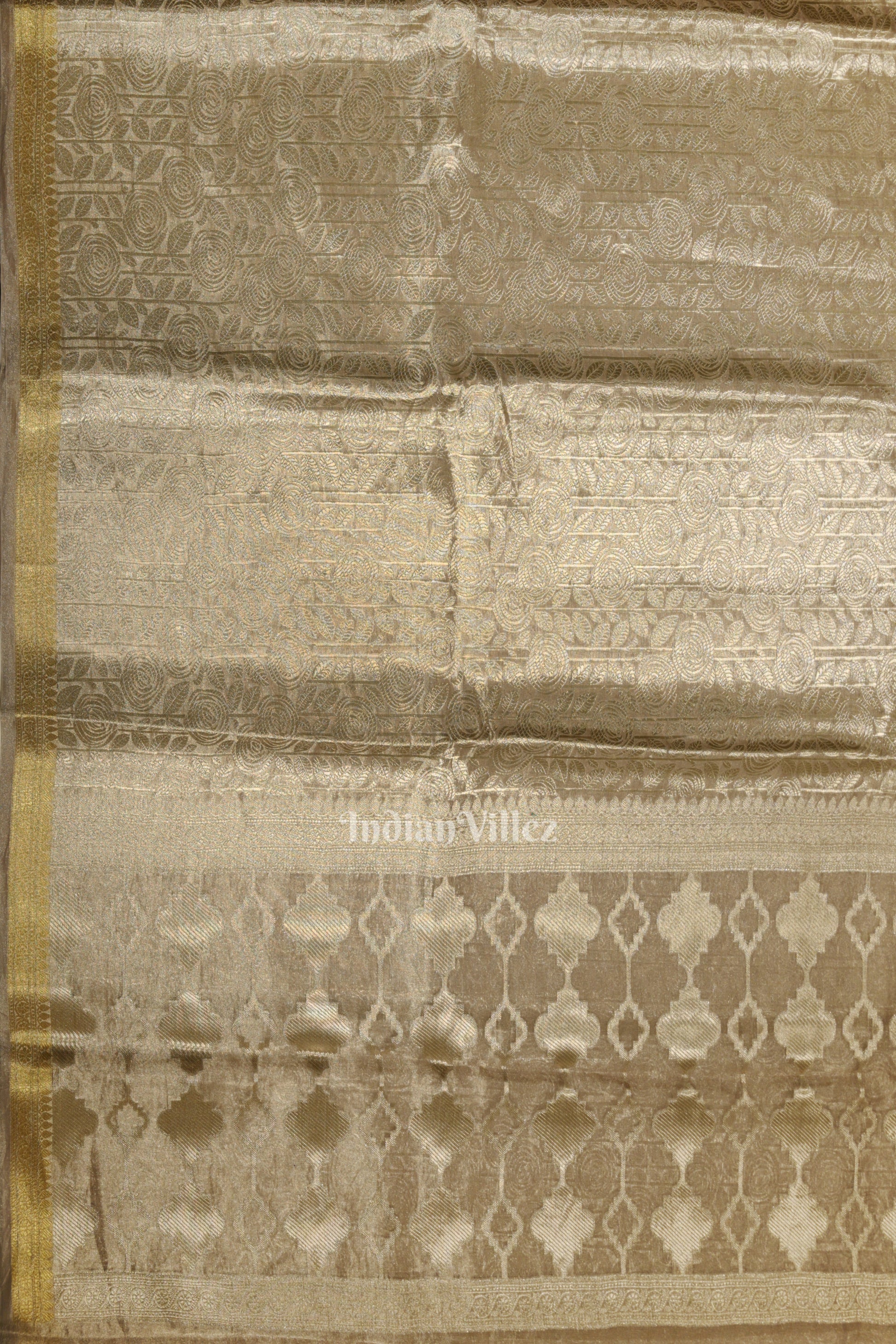 Silver Zari Woven Tissue Banarasi Saree with Floral Handwork