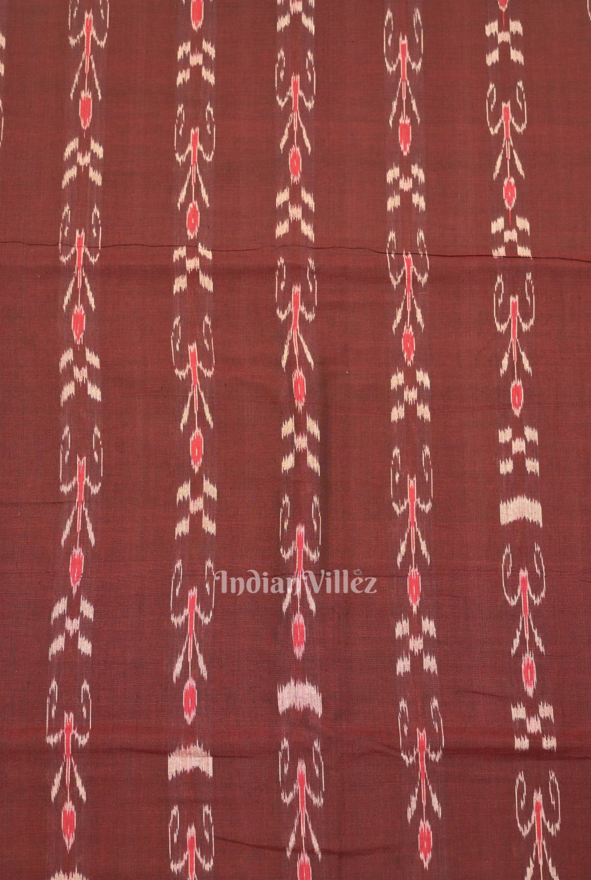 Marron Mayur Chandrika Sambalpuri Ikat Cotton Fabric