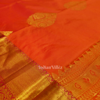 Deep Orange Pure Brocade Kanjivaram Silk Saree
