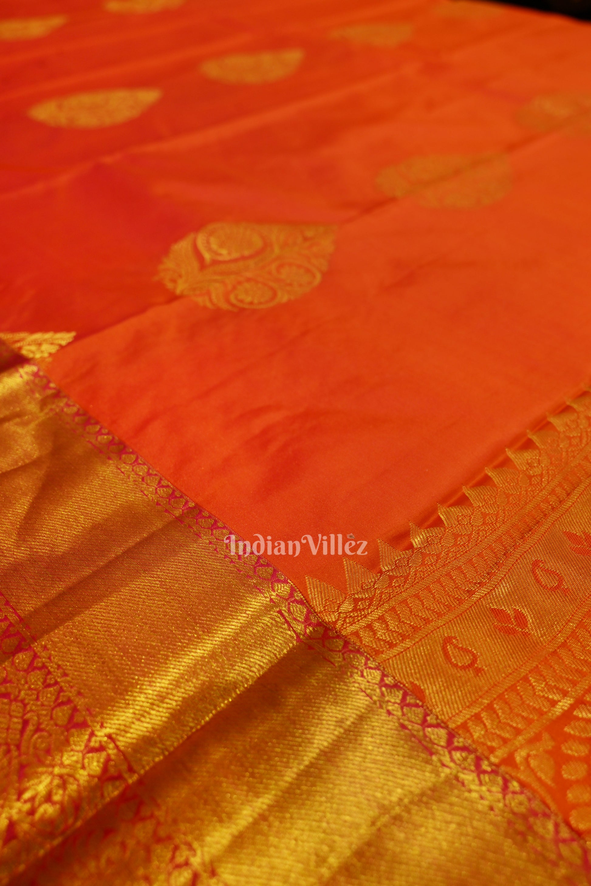 Deep Orange Pure Brocade Kanjivaram Silk Saree