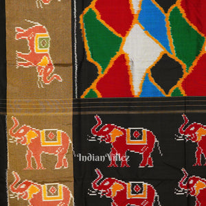 Exclusive Multicolour Elephant Border Pochampally Ikat Handloom Silk Saree