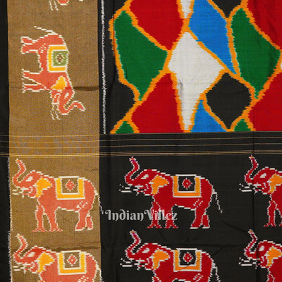Exclusive Multicolour Elephant Border Pochampally Ikat Handloom Silk Saree