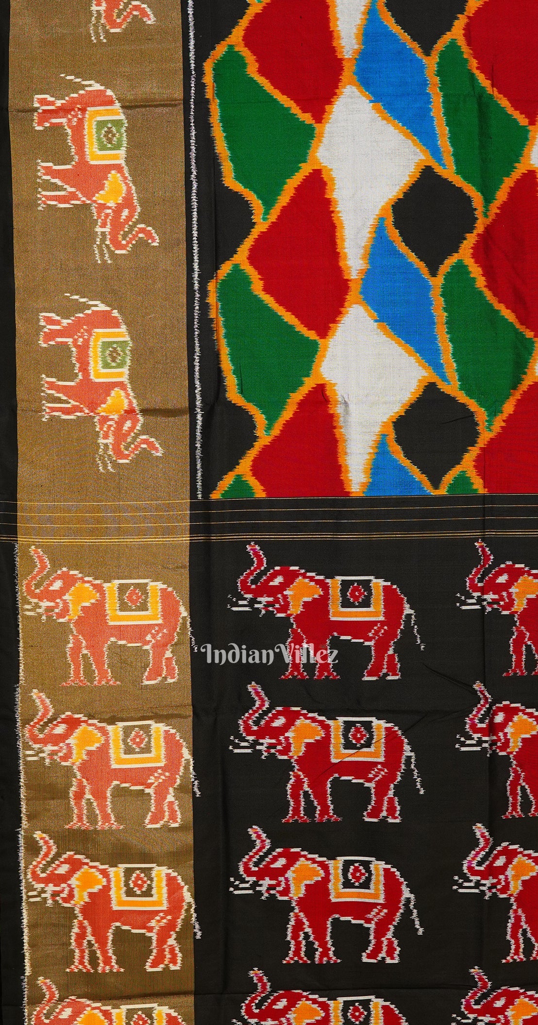 Exclusive Multicolour Elephant Border Pochampally Ikat Handloom Silk Saree