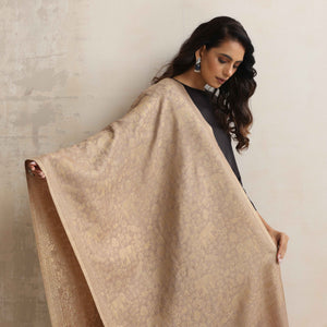 trueBrowns Brown Floral Jaal Woollen Stole