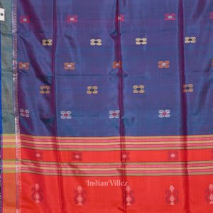 Violet Blue Red Pure Bishnupuri Silk Saree