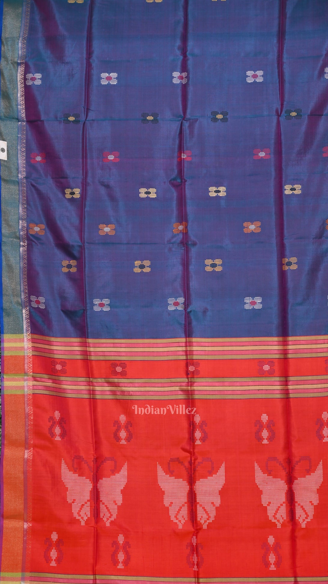 Violet Blue Red Pure Bishnupuri Silk Saree