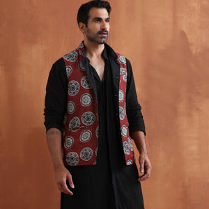 trueBrowns Men's Rust Printed Nehru Jacket