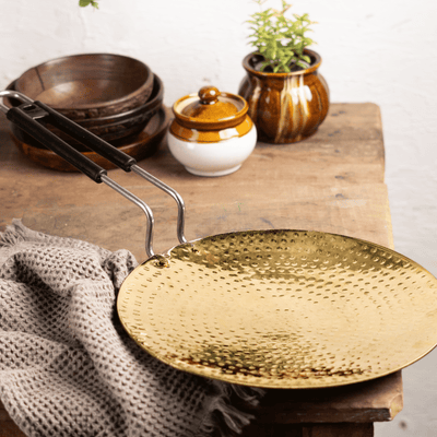 Brass Essentials Combo Set (Brass Roti Tawa, Brass Ghee Pot, Brass Kadhai)
