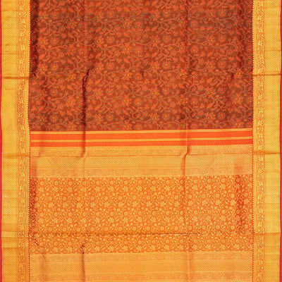 Orange Handloom Lino Lite Partly Silk Saree Meena Motifs