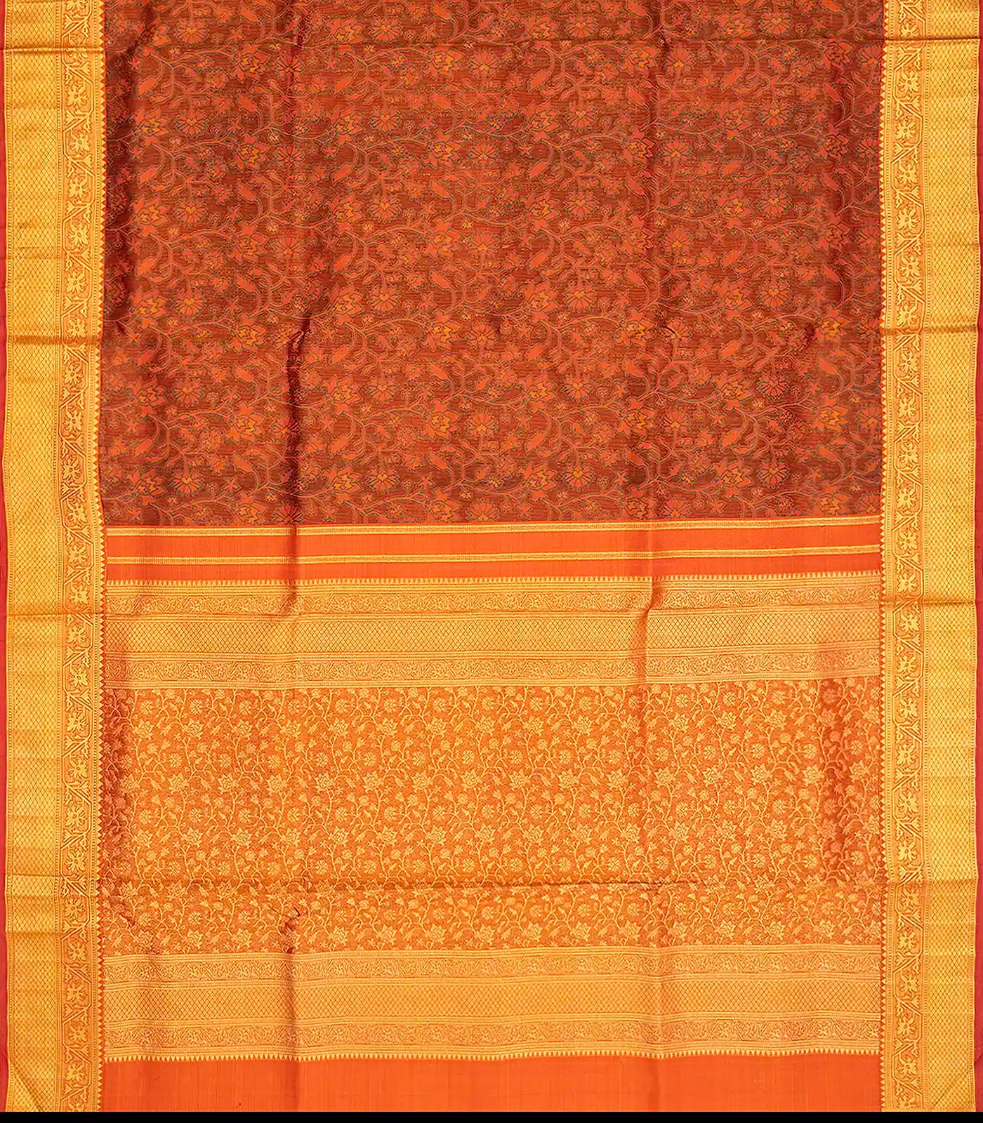 Orange Handloom Lino Lite Partly Silk Saree Meena Motifs