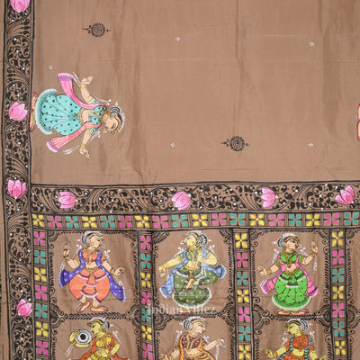 Natural Tussar Dancing Nartaki Theme Hand-Painted Pattachitra Saree