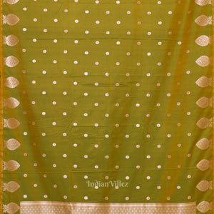 Mehendi Green Dual Tone Floral Motif Mashru Satin Silk Banarasi Saree