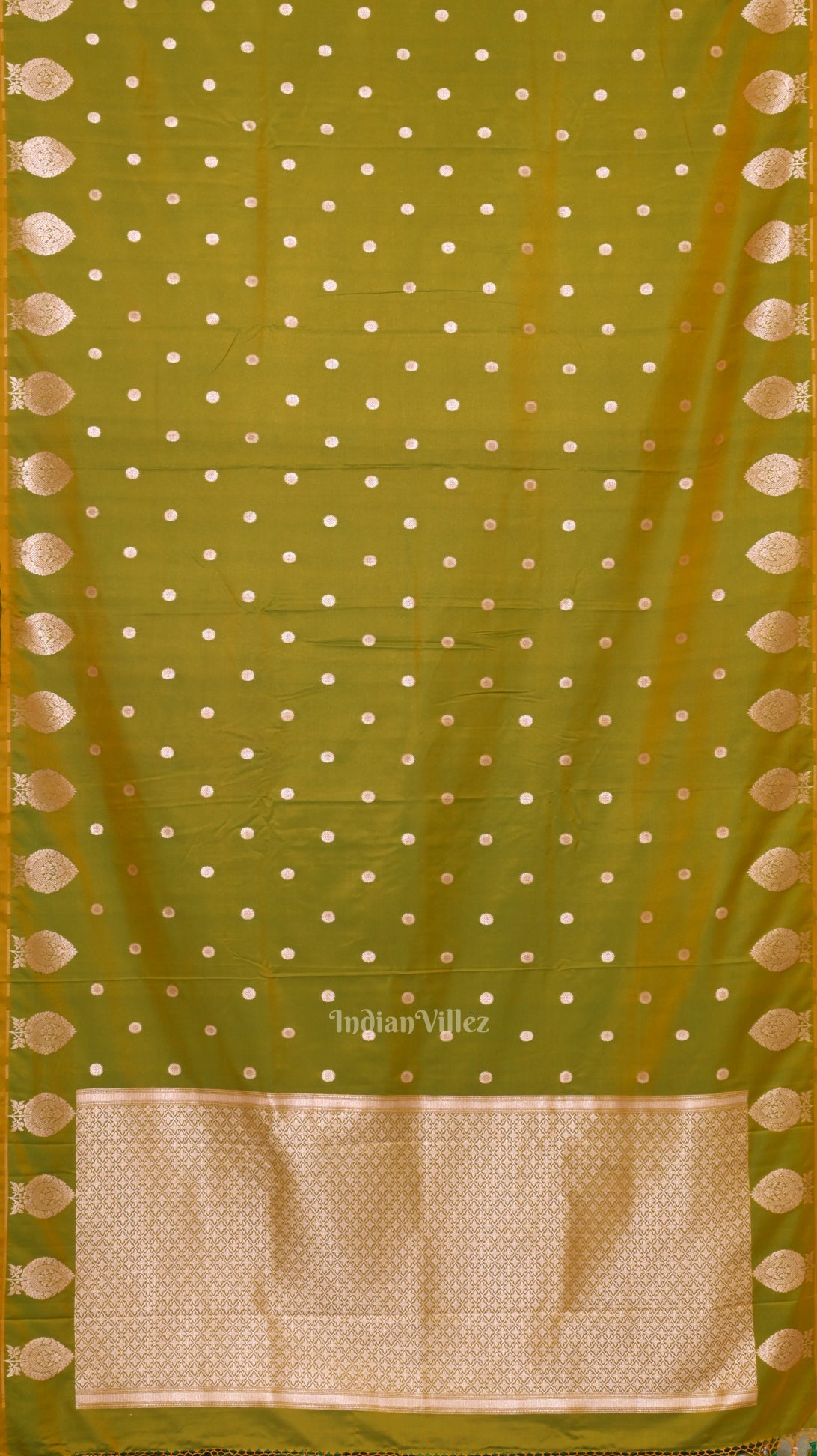 Mehendi Green Dual Tone Floral Motif Mashru Satin Silk Banarasi Saree