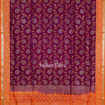 Maroon Orange Pure Kanjivaram Soft Silk Saree