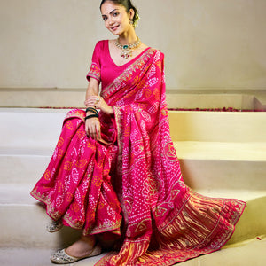 Rangoli Pink Silk Bandhani Saree