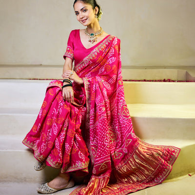 Rangoli Pink Silk Bandhani Saree