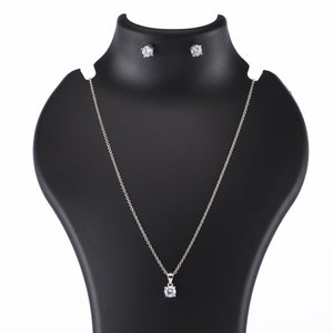 Real Silver Set Chain Circular Pendant and Earrings with Finely Cut Stones for Women