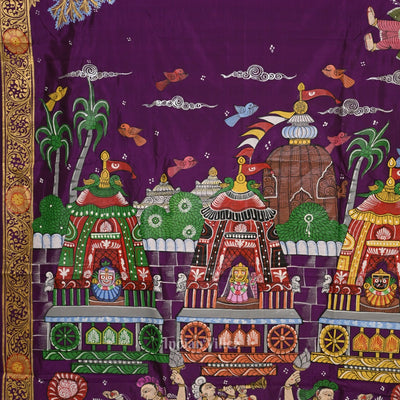 Purple Shree Jagannath Ratha Yatra Hand-Painted Pattachitra Saree (Pre Order)