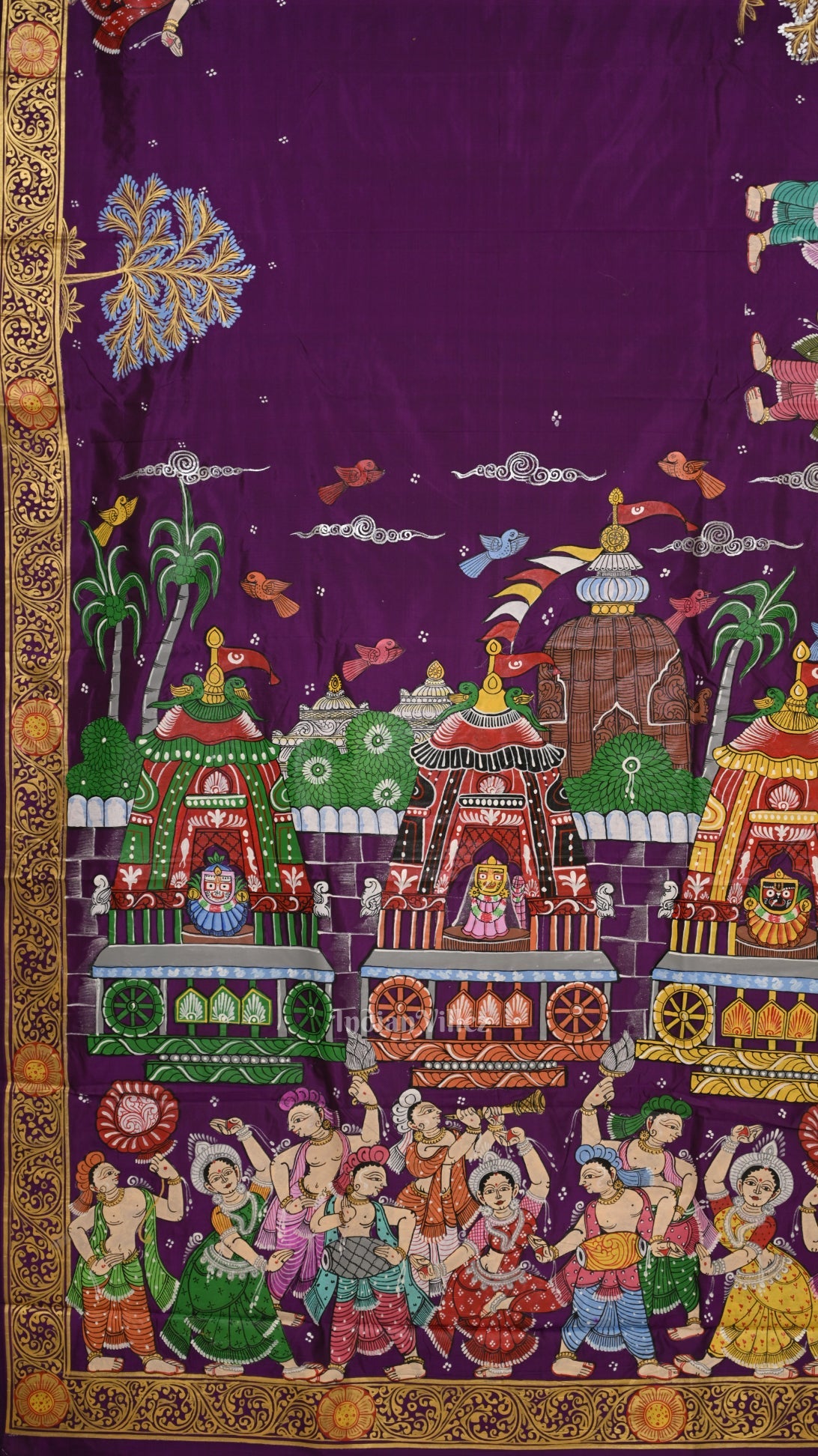 Purple Shree Jagannath Ratha Yatra Hand-Painted Pattachitra Saree (Pre Order)
