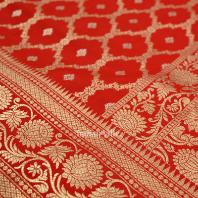 Exclusive Authenticate Crimson Bridal Red Soft Pure Mashru Satin Silk Banarasi Saree