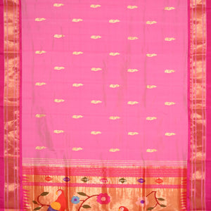 Pink Dual Tone  Peacock Butti Paithani Silk Saree