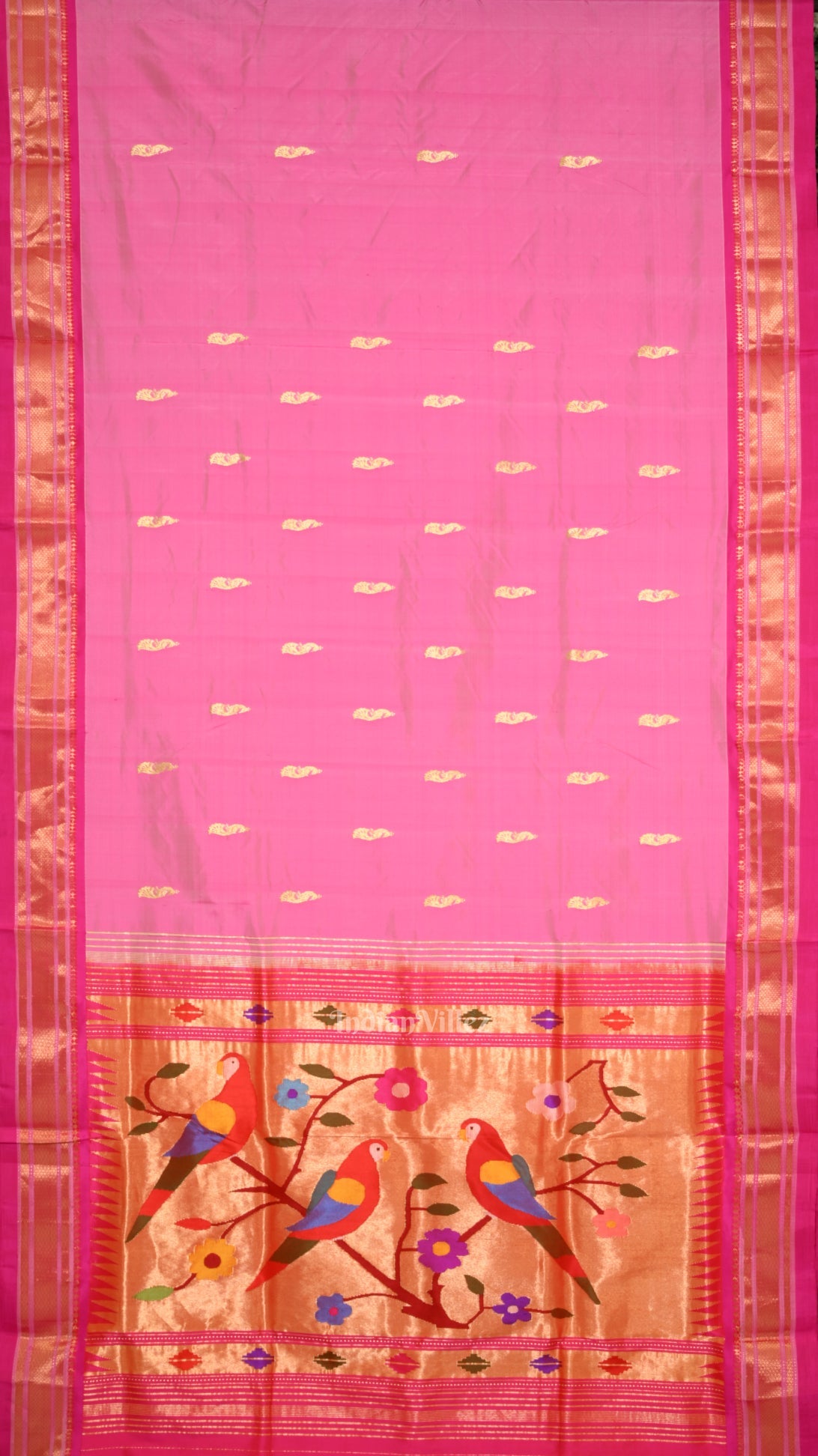 Pink Dual Tone  Peacock Butti Paithani Silk Saree