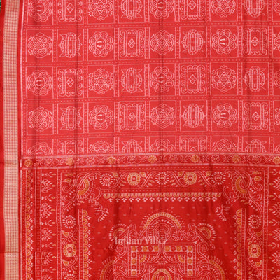 Peach Red Nabakothi Odisha Ikat Sambalpuri Silk Saree