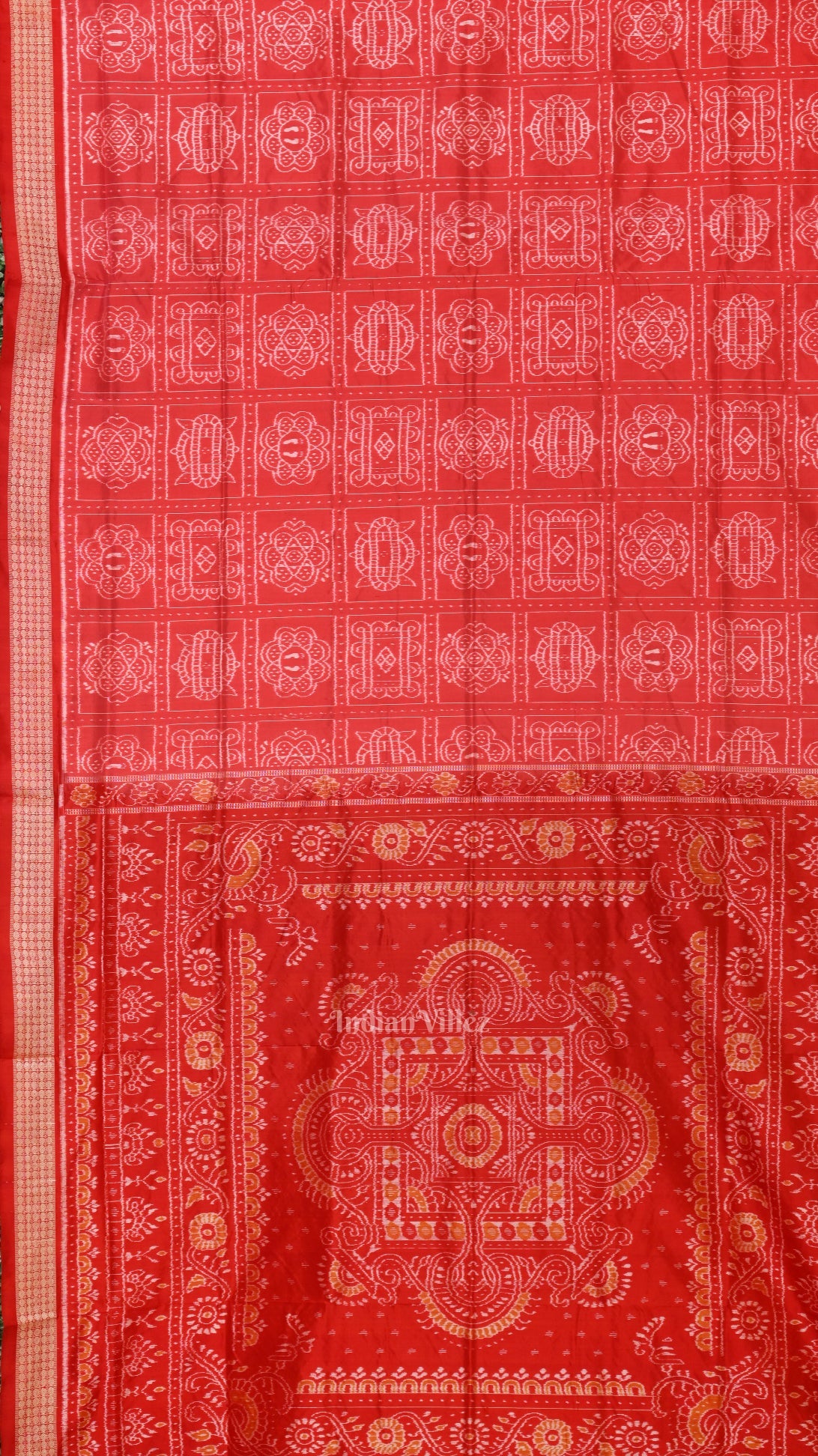 Peach Red Nabakothi Odisha Ikat Sambalpuri Silk Saree