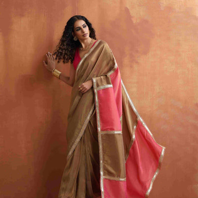 trueBrowns Bronze Tissue Ready To Wear Saree