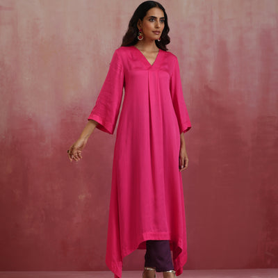 trueBrowns Pink Modal Boxpleat Kurta Set
